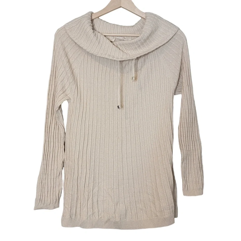 Soft Surroundings Wool Blend Cowl Neck Cable Knit Ribbed Pullover Sweater XS